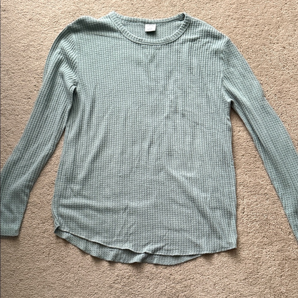 Urban Outfitters Sage Green Waffle Long Sleeve Tee